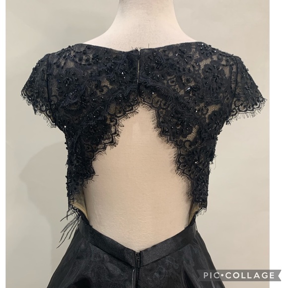 Mon Cheri fit flare midi cap sleeves pink black lace dress - Picture 5 of 9